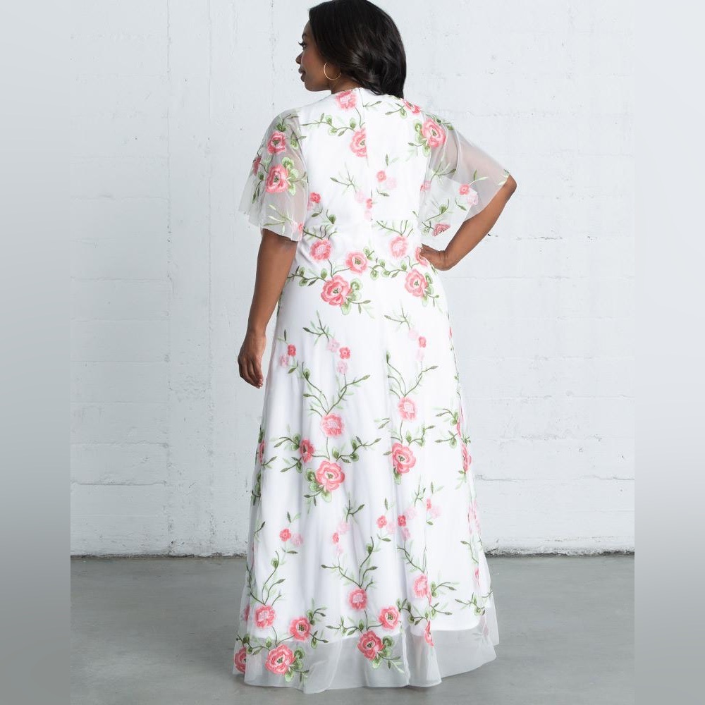 Kiyonna Floral V-Neck Wedding Dress - Picture 2 of 16